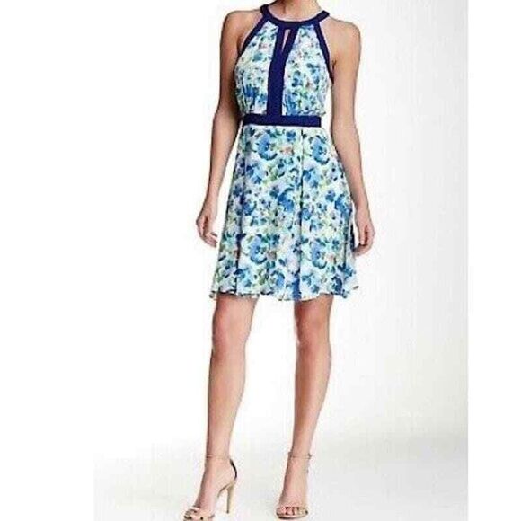 Adelyn Rae Strappy Fit & Flare Cocktail Party Dress Blue Floral Size Medium - Picture 1 of 12